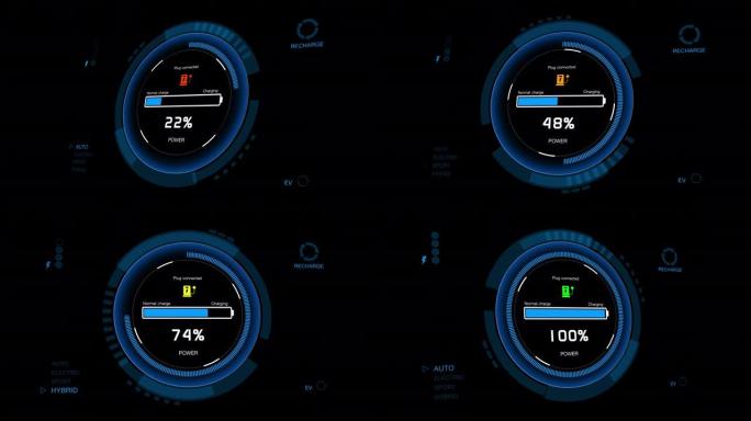 3D彩色电动汽车汽车充电电池显示进度增加百分比显示填充到100%