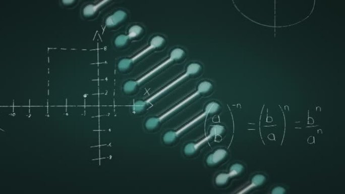 黑色背景上dna链上的数学方程动画