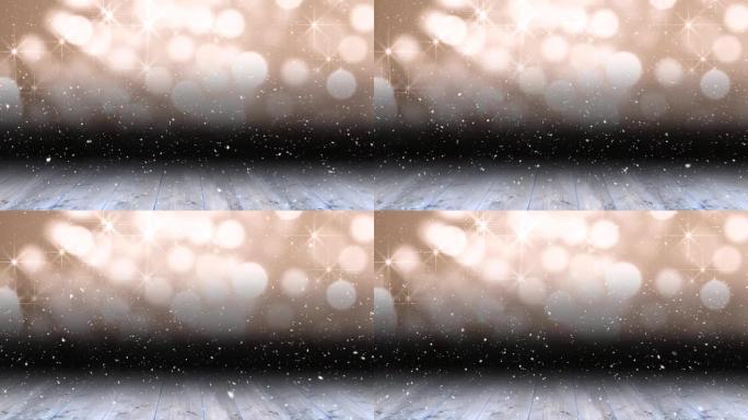 带有复制空间和木板的雪落在光点上的动画