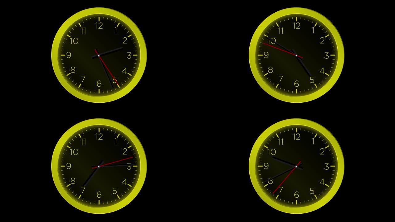 时钟-最小抽象运动3d渲染时钟时间概念时间流逝小时-时钟时间流逝可循环-12小时时间流逝-时钟时间流