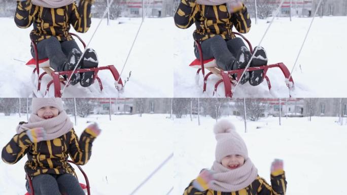 和妈妈一起雪橇。
