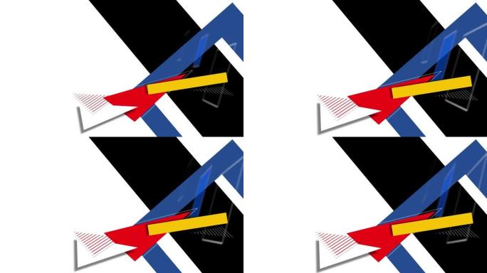 白色背景上的蓝色，红色，黑色和黄色几何形状的动画