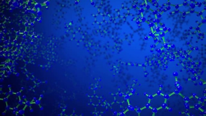 氢分子或原子，科学或医学背景的抽象结构。清澈的蓝色水。化学模型连接原子的概念。3d渲染动画