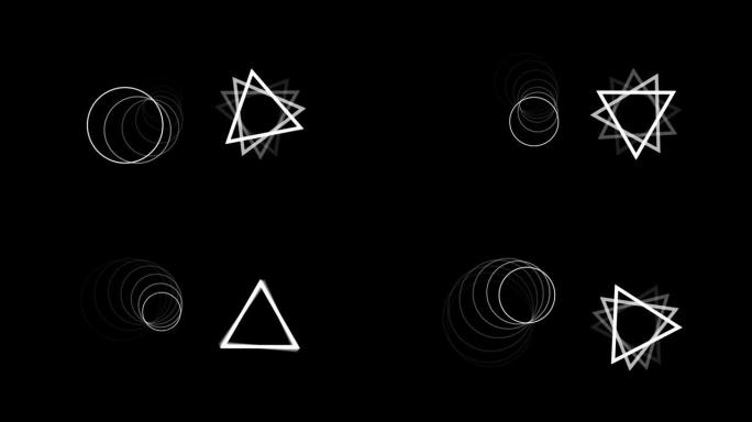 黑色背景下抽象圆形和三角形的数字动画