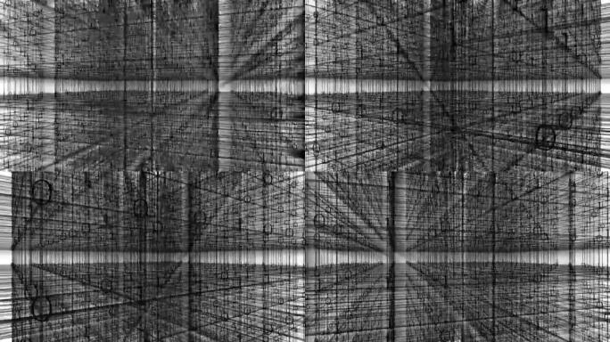 4k矩阵风格二进制代码数组，抽象技术数字背景，科幻科技空间。