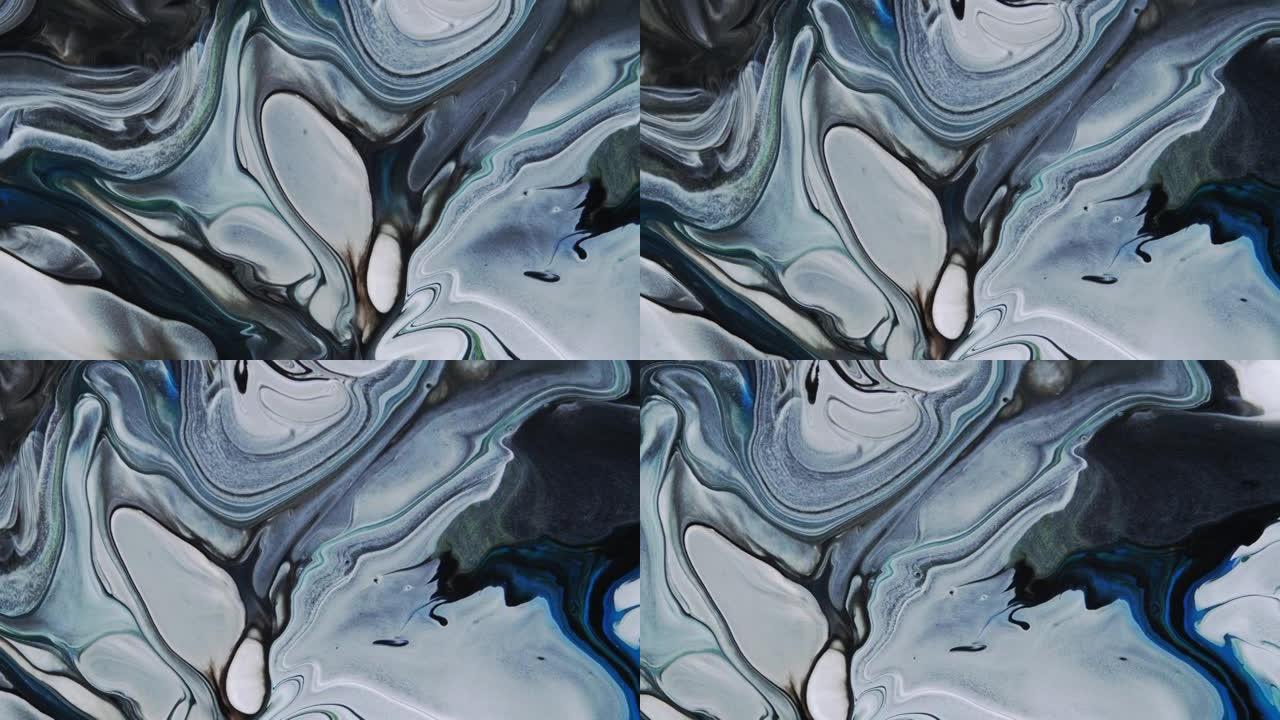 细胞结构。灰色背景图像。油漆从画布上滴下来。液体油漆污渍。软过渡。抽象艺术背景过渡屏保。