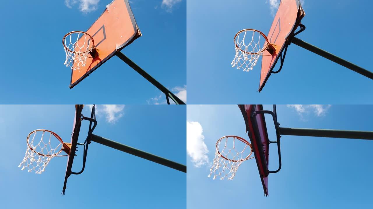 蓝天背景下篮球网的网眼