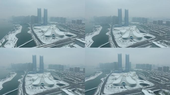 航拍 大景 城市 梅溪湖 雪景