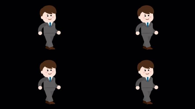 穿着西装走在4k透明背景上的男人。