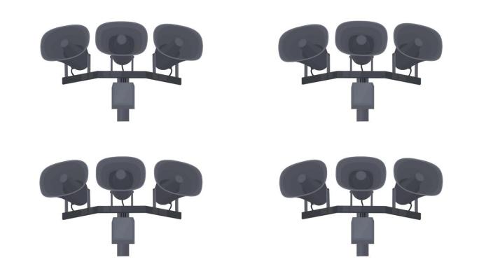 警报扬声器。工业警报动态动画。卡通