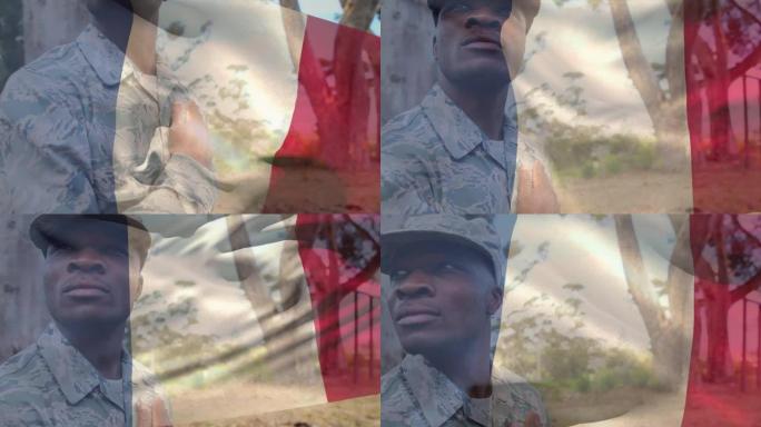 法国国旗在非裔美国男性士兵上的动画