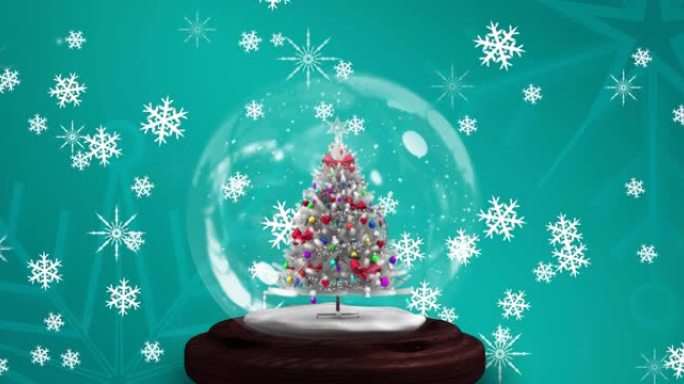 圣诞节雪球上雪花飘落的动画