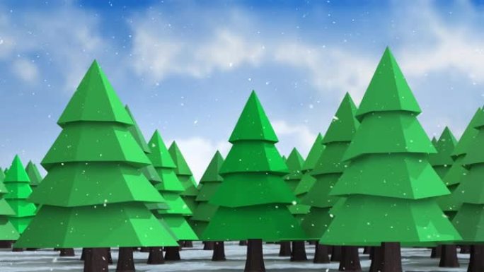 雪落在枞树上的动画和冬季风景