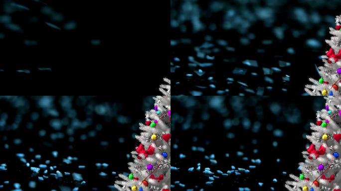 黑色背景上的圣诞树和蓝色闪光动画