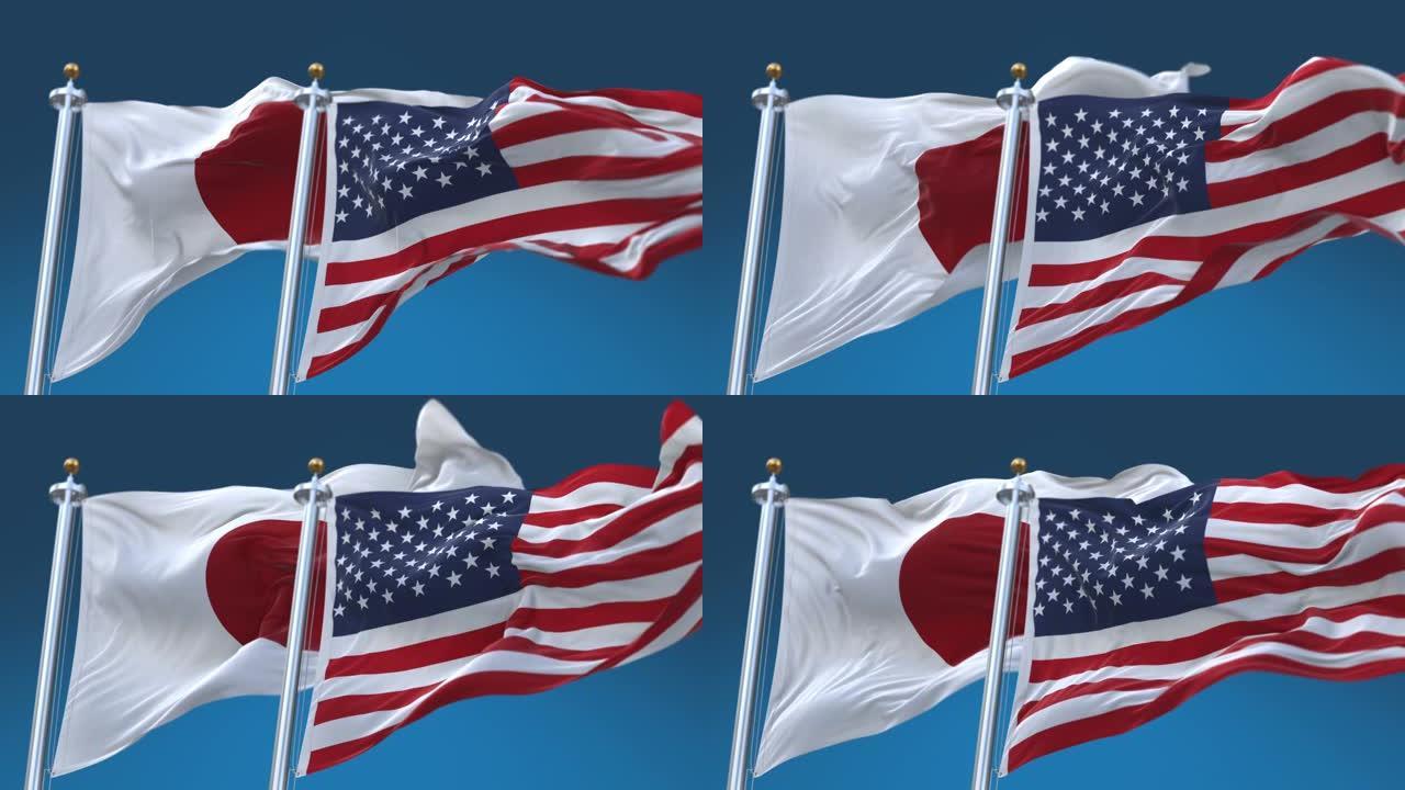 4k无缝美国和日本旗帜背景，美国JP。