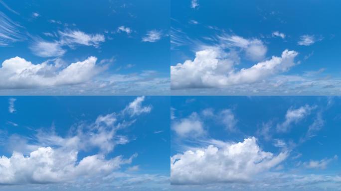 蓝天白云浮肿蓬松白云在蓝天中流动的时间流逝夏季阳光好天气白天云时间流逝自然背景环境