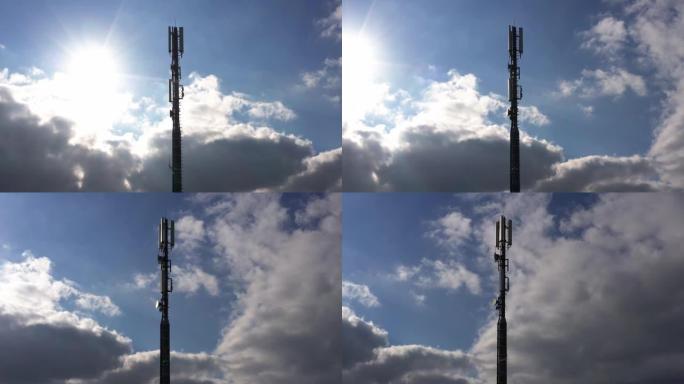 面对多云的天空4k视频的现代手机塔