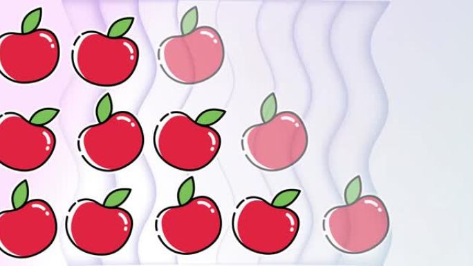 在白色背景上重复播放形状的红苹果动画