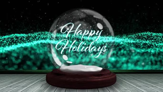 雪球中的圣诞问候动画，绿色网格挥舞着，雪花飘落