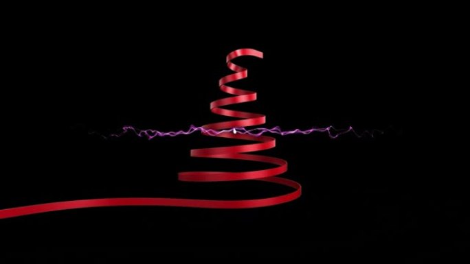 黑色背景上的圣诞树和烟花的红线制作动画