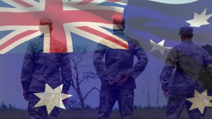 澳大利亚国旗的动画不同的男性士兵