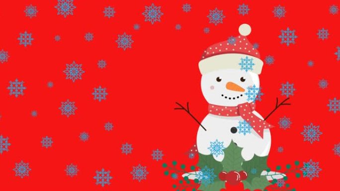 圣诞节时雪人在雪花上的雪球动画