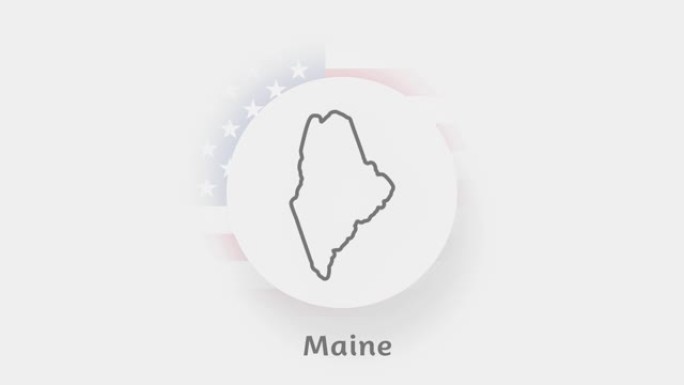 美国缅因州。显示缅因州的美国动画地图。美利坚合众国。Neumorphism最小样式