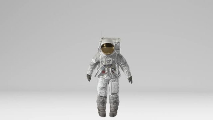 宇航员在阿尔法频道的白色背景上跳跃。