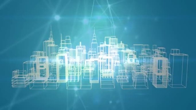 蓝色背景下城市连接网络的动画