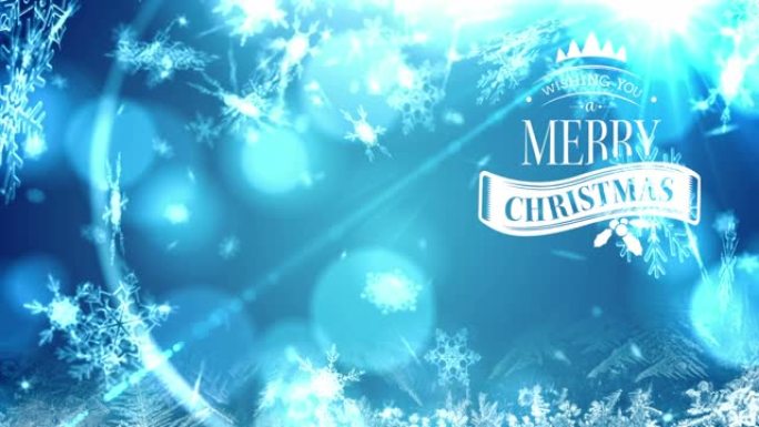 圣诞节问候和雪落在蓝色背景上的动画