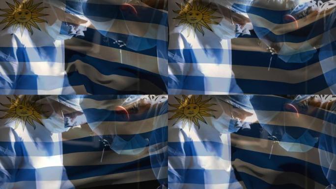 手术室中乌拉圭国旗对外科医生的动画