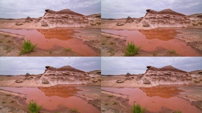 时光倒流在火星上的红色水坑上移动，就像犹他州的沙漠一样