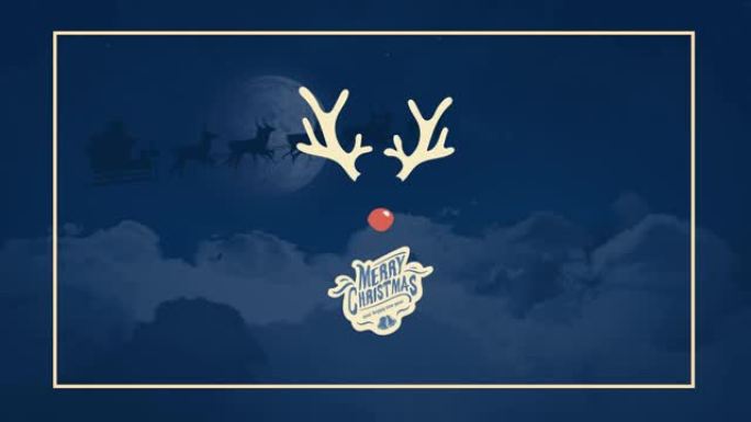 圣诞快乐的动画文字和红鼻子在夜景