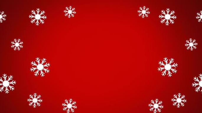 红色背景上飘落圣诞雪花的动画