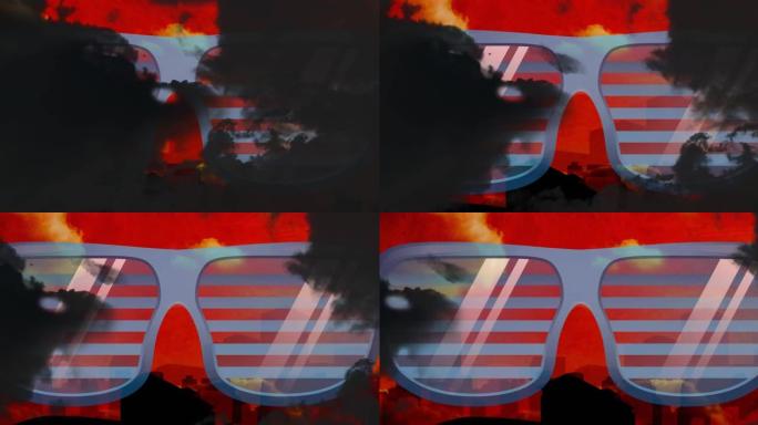 红色背景上的烟雾和蓝色眼镜的动画