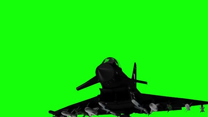 喷气式战斗机在绿屏上飞行，视频循环播放