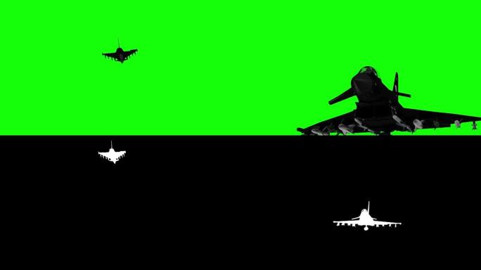 喷气式战斗机在绿屏上飞行，视频循环播放