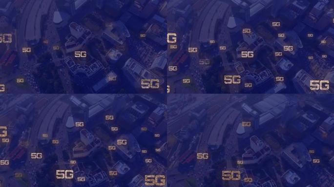 城市景观上5g文本连接网络的动画