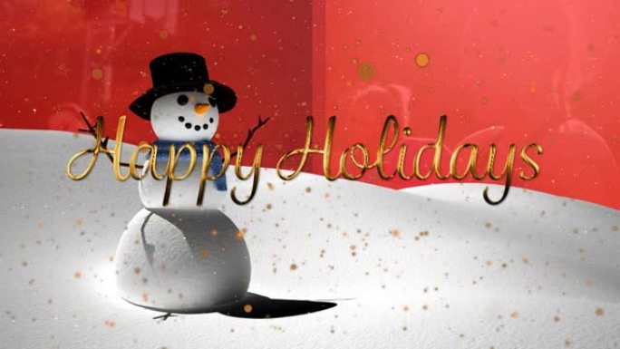 节日快乐的动画在雪人和雪花落下