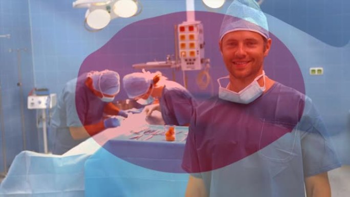 在手术室挥舞着外科医生的日本国旗动画