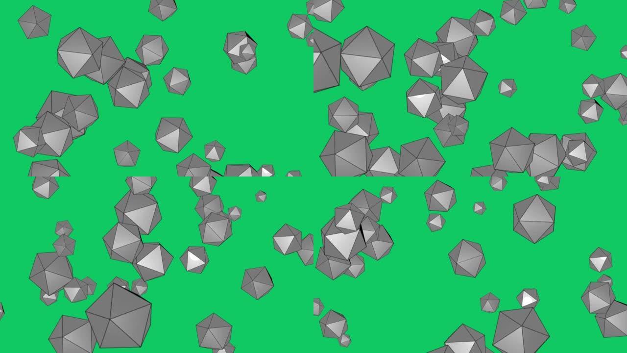 二十面体-抽象正二十面体可循环背景-六边形前进并围绕自己旋转