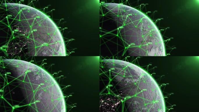3D渲染地球与技术网络数据连接网络与随机数，未来地球