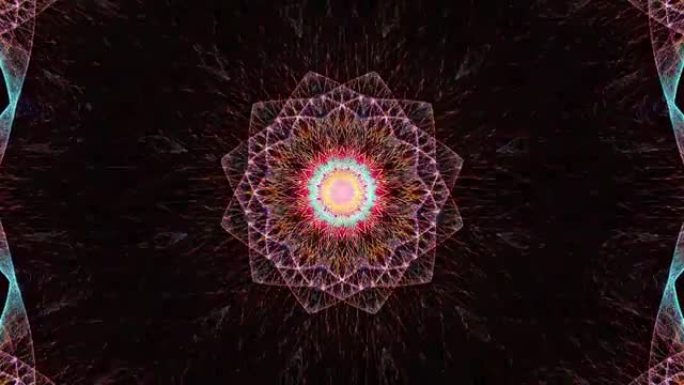 美丽的五彩深色催眠花曼陀罗序列图案环。4k抽象运动图形背景，标题，介绍，瑜伽，俱乐部，表演，曼陀罗，