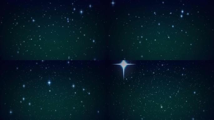 黑色背景上的星星上出现的绿色能源网络动画