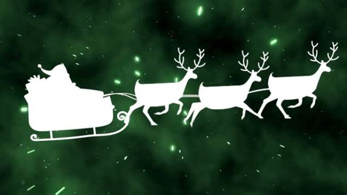绿色背景上的驯鹿雪橇中的圣诞老人动画