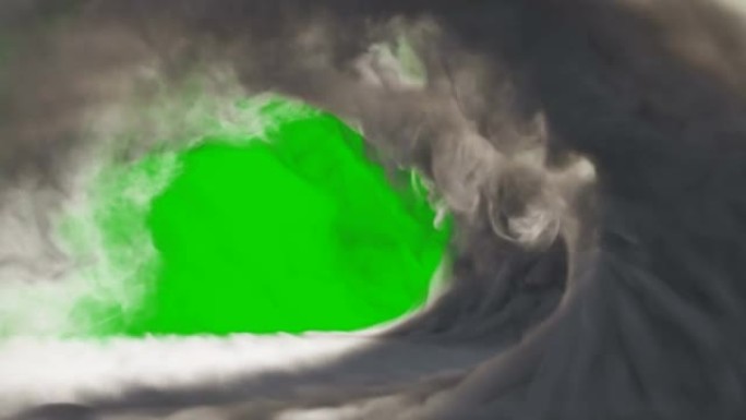 湍流最大的浓烟波。浓浓的浓烟。绿色屏幕背景上的烟雾。孤立绿屏背景上的动画。