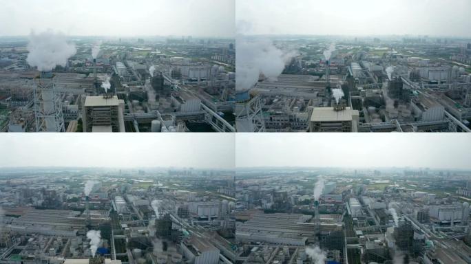 化工厂的鸟瞰图和空气中的污染