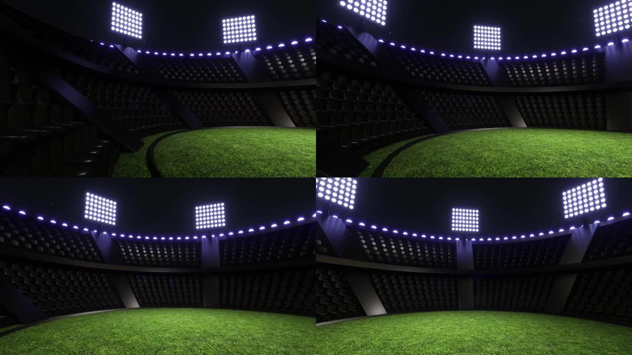 运动场背景，闪光灯。发光的体育场灯，3d渲染