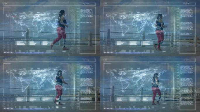 健康女性跑步数据处理动画