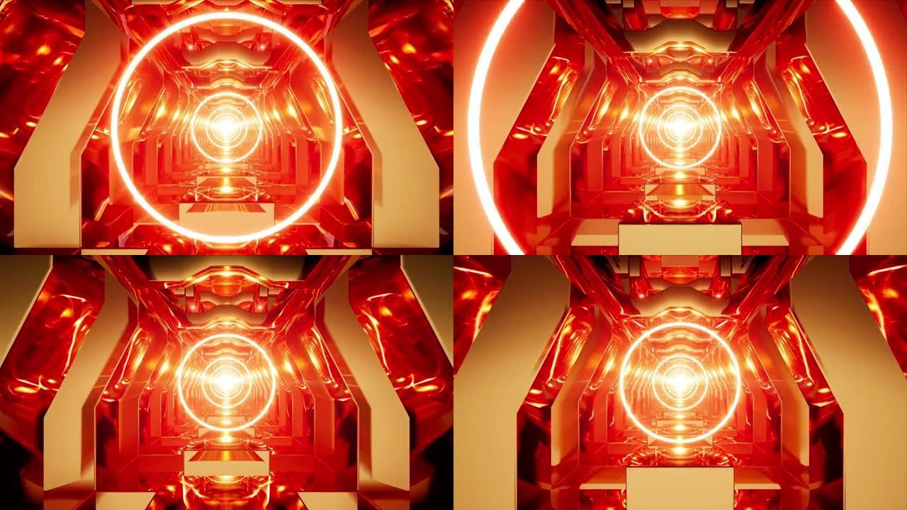 金色隧道VJ循环中发光的红色圆圈光